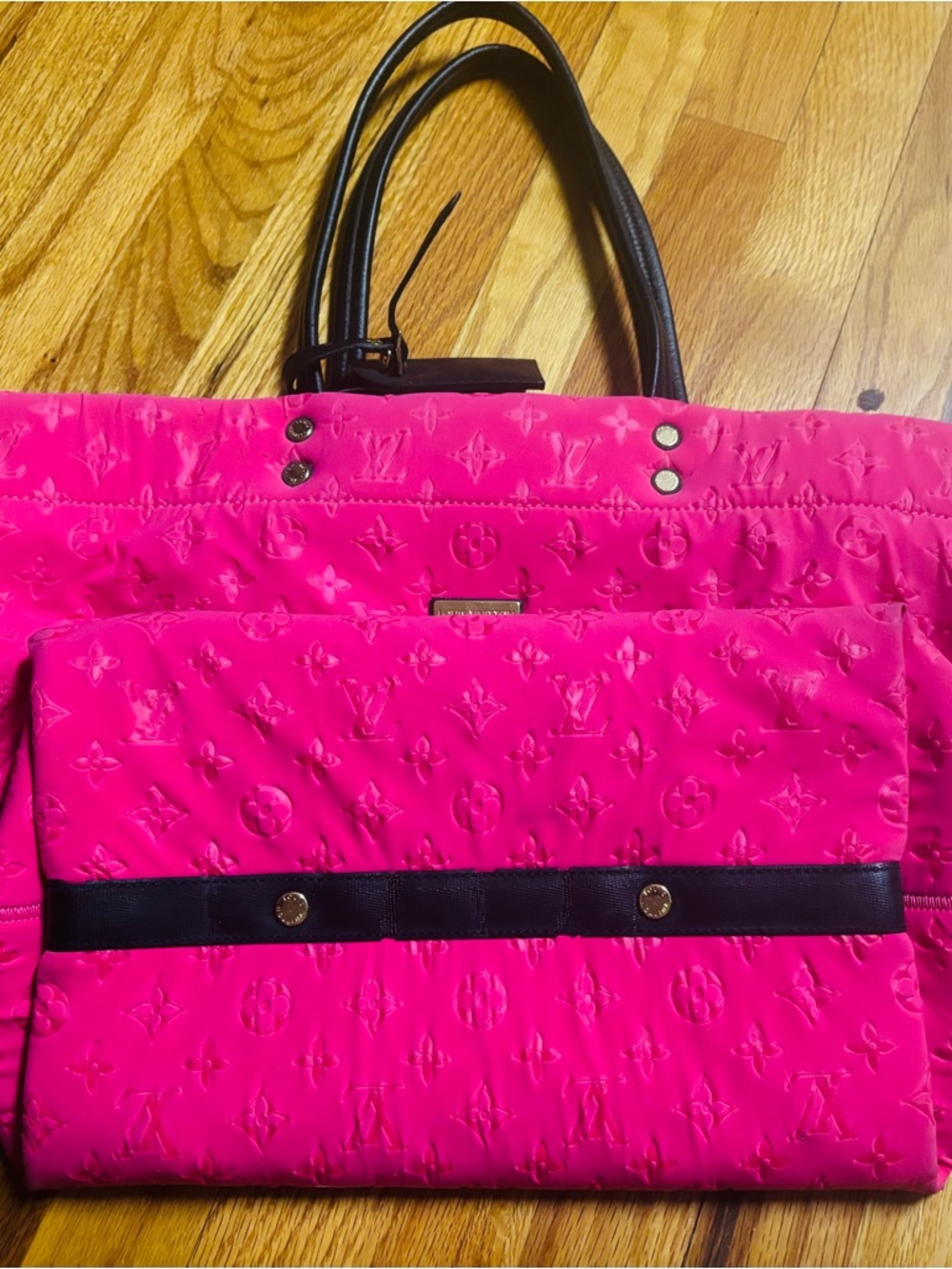 Louis Vuitton Hot Pink Quilted Tote with Black Handles - Picture 2 of 3